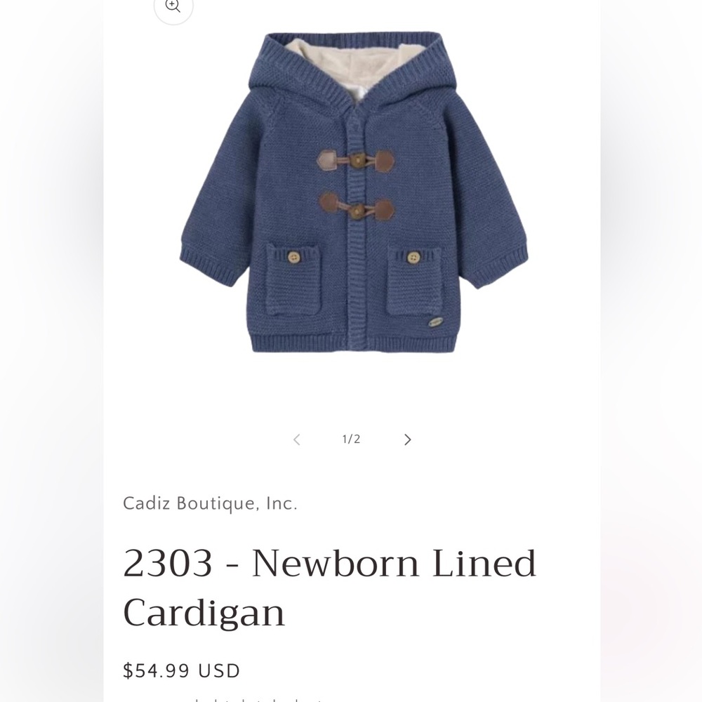 NWT Cadiz Boutique Inc. Lined Cardigan 2-4 months